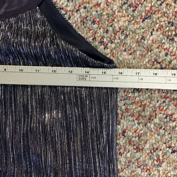 Enfocus Studio Navy and Silver Micro Pleated High Neck Sleeveless Dress Size 6 - Picture 12 of 14